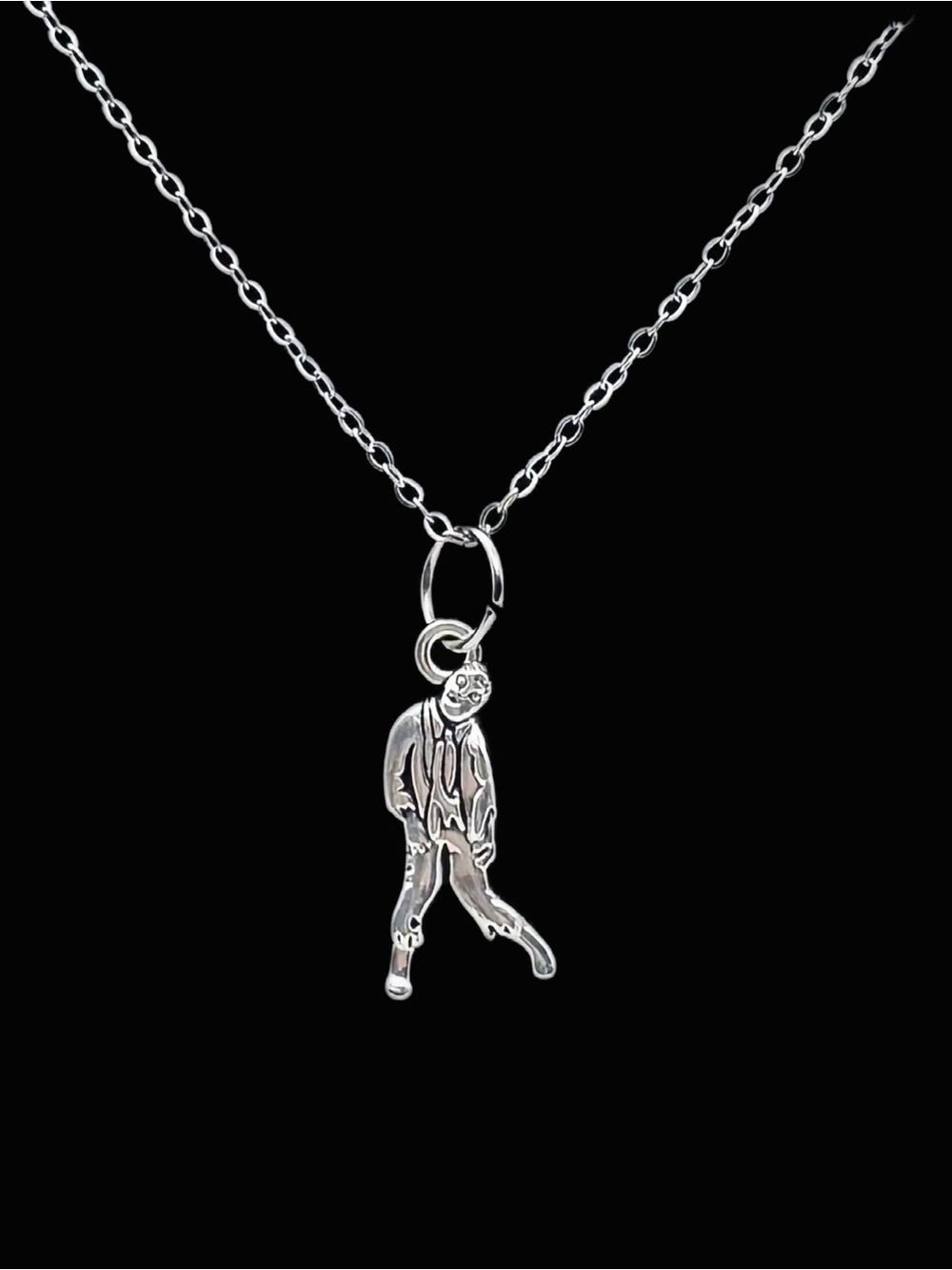 Men’s Silver Zombie Charm Necklace - Sterling-Style Pendant